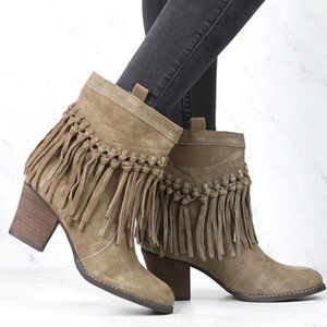 Sbicca Suede Leather Fringe Ankle Boots